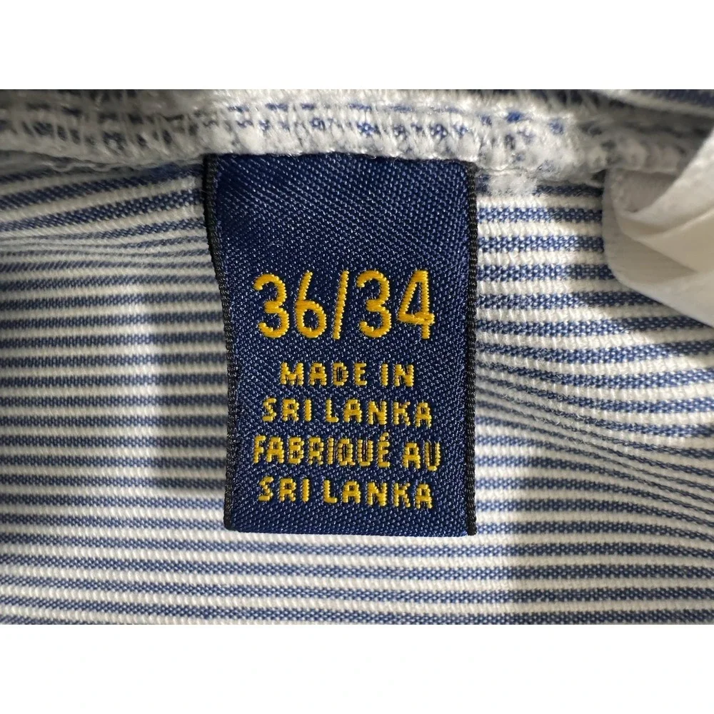 Polo Ralph Lauren Pants‎ Mens 36W 34L Blue White Stripe Seersucker Bleecker
